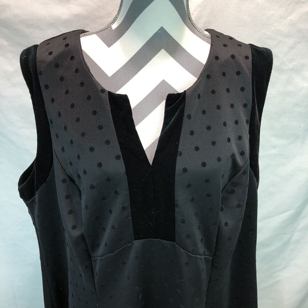 Signature By Robbie Bee Black Velvet Trim Polka Dot Sleeveless Dress 20W BB17